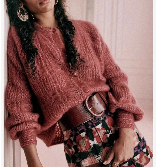 Sezane Sweaters - BEST Sezane Alma Cardigan Small Rosewood Pink Kid Mohair Sweater Knit French